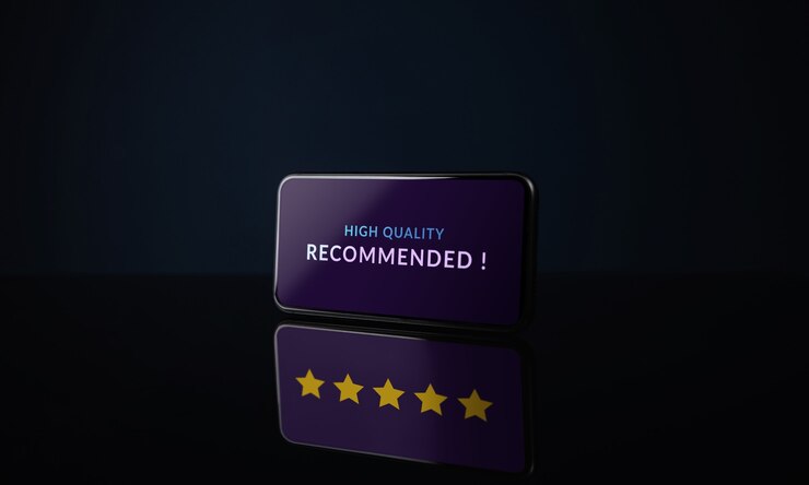 Foto conceito de experiências do cliente. avaliação de cinco estrelas refletida na sombra. revisão de feedback positivo no smartphone. pesquisa de satisfação online via celular