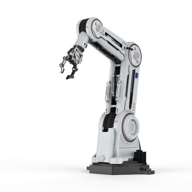 Conceito de fábrica de automação com braço robótico de renderização 3D