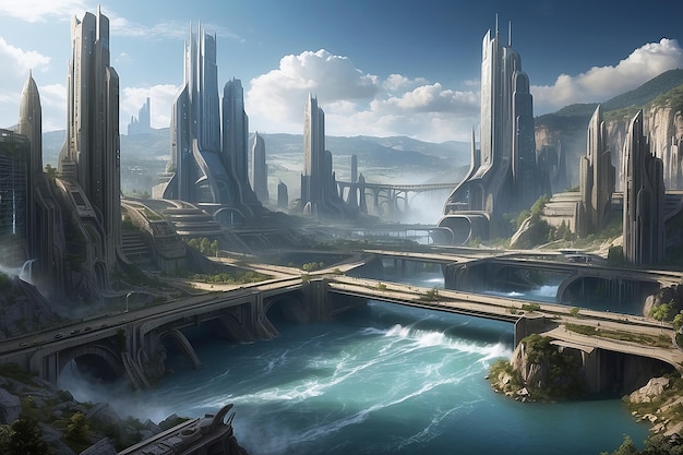 Conceito de fantasia científica paisagem urbana da cidade da barragem