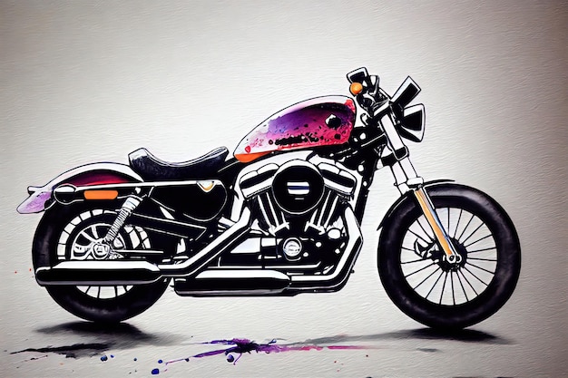 Conceito de fantasia de um estilo de cor de água harleydavidson pintura de cor de água fotorrealista pintura de ilustração de estilo de arte digital