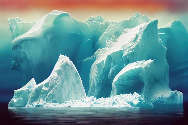 Conceito de fantasia de uma paisagem marítima da Antártica com um iceberg Pintura de arte surreal Pintura de ilustração de estilo de arte digital