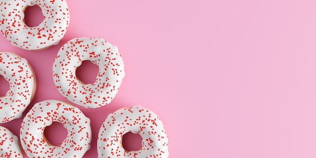 Foto conceito de feliz dia dos namorados, donuts com banner de corações