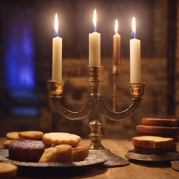 conceito de feriado religioso judaico hanukkah com menorá lustre tradicional brilhante