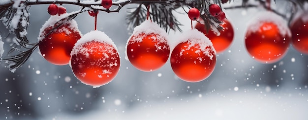Conceito de feriados de Natal e ano novo Bolas vermelhas