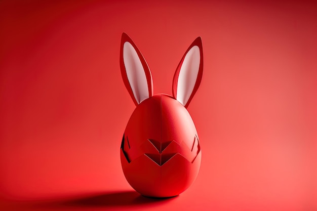 Conceito de férias crimson easter egg com orelhas de coelho de papel sobre um fundo vermelho