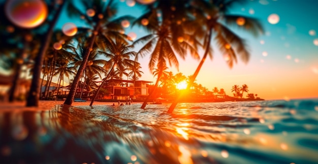 Conceito de férias de praia ensolarada e brilhante no mar, oceano, turismo, imagem gerada por IA