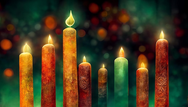 Conceito de férias Kwanzaa com uma vela no fundo desfocado