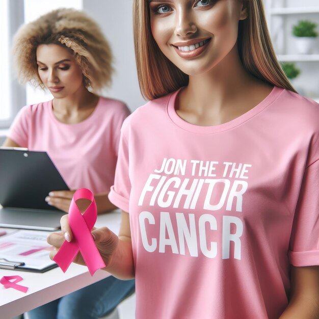 Foto conceito de fita dia nacional dos sobreviventes do câncer segurando fita rosa em fundo isolado