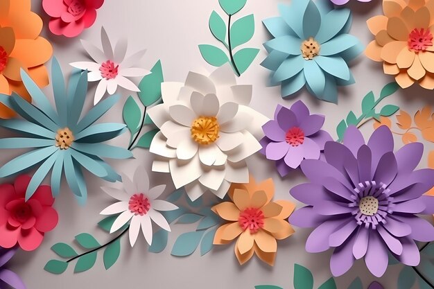 conceito de flores de estilo de papel gradiente 3d AI generative