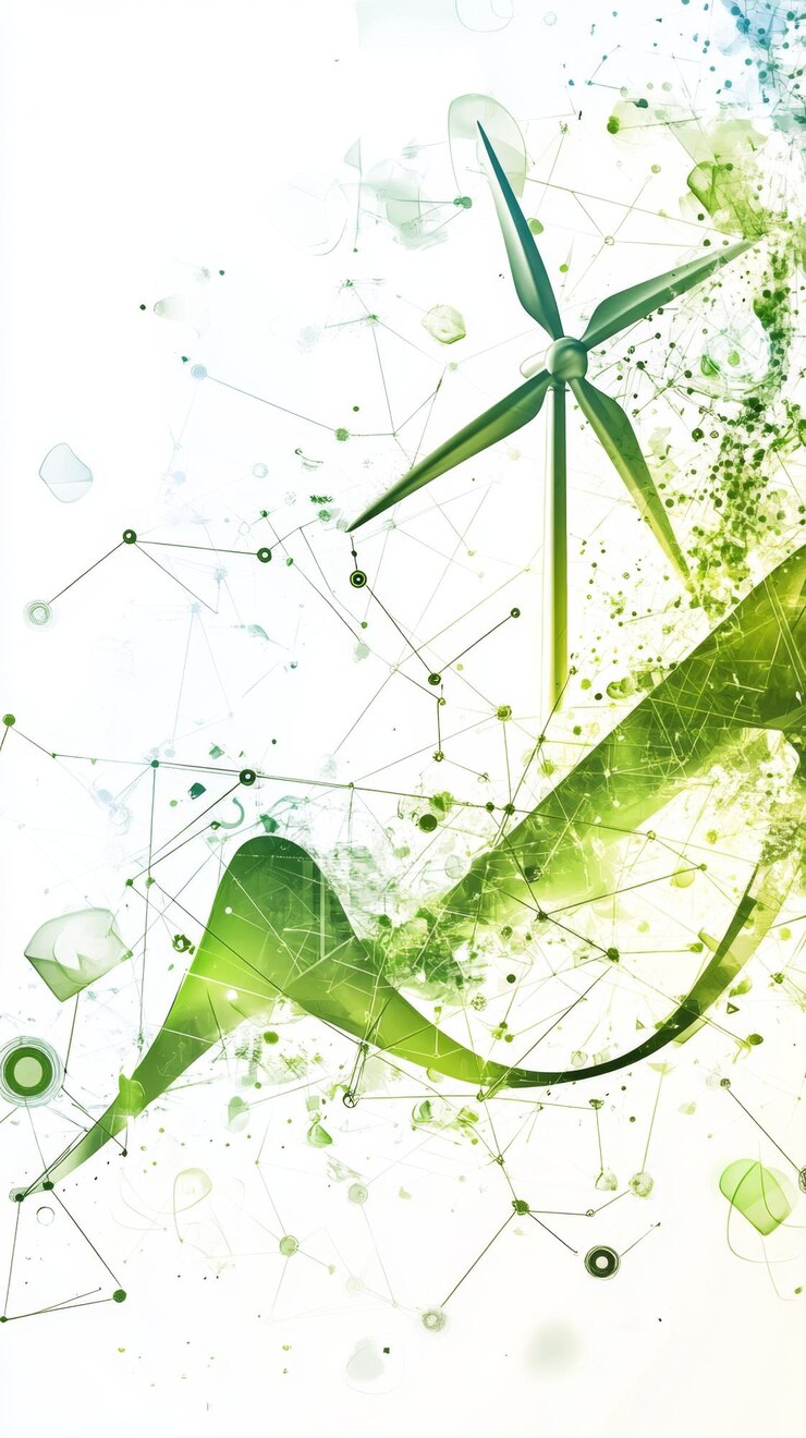 Foto conceito de fluxo de energia verde com fundo branco