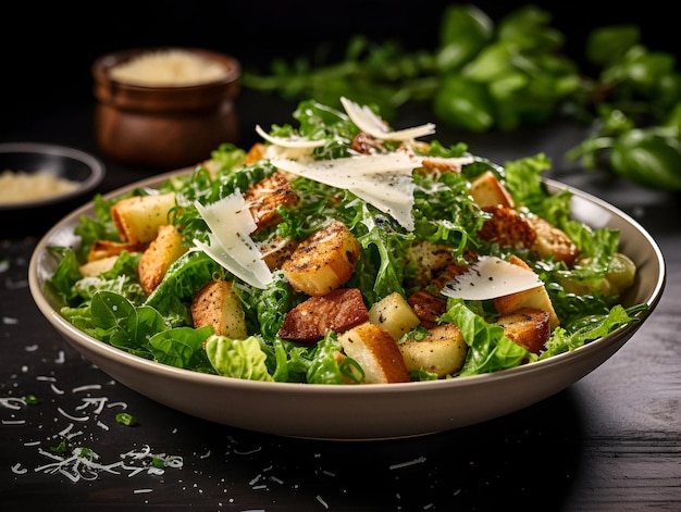 Conceito de foto de um prato de salada Ceasar