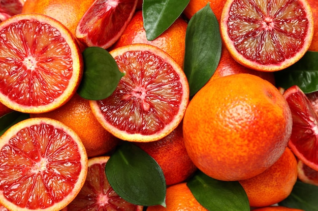 Foto conceito de frutas cítricas com laranja vermelha de perto