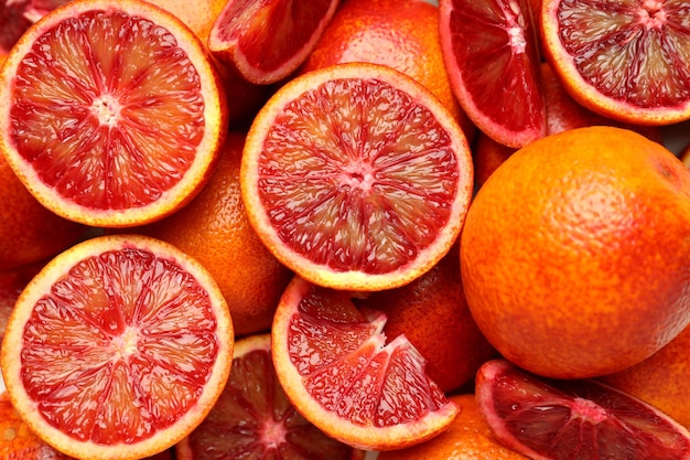 Conceito de frutas cítricas com laranja vermelha de perto