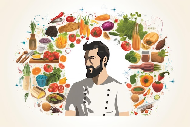conceito de frutas e legumes de alimentação saudável e arte alimentar criado com tecnologia de IA generativa