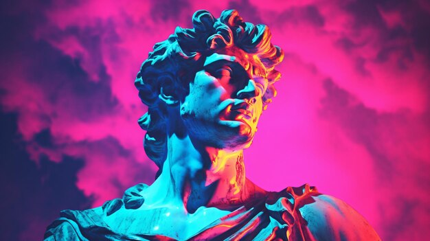 Foto conceito de fundo de estátua clássica estilo vaporwave