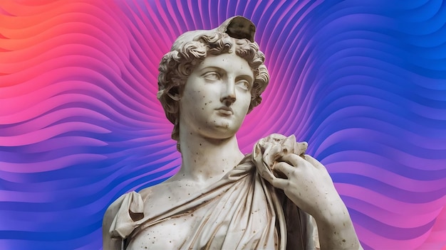 Foto conceito de fundo de estátua clássica fundo de estilo vaporwave escultura clássica com cor