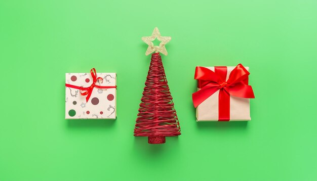 Conceito de fundo de Natal e ano novo Vista superior da caixa de presente de Natal e Natal