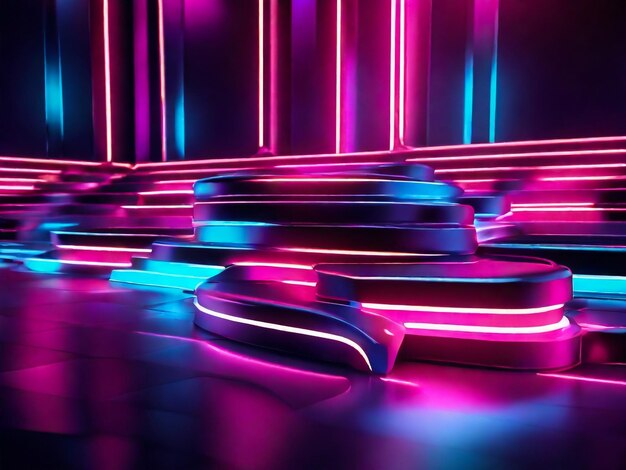 Conceito de fundo de néon Contexto de fundo de luz de néon de discoteca Renderização 3D