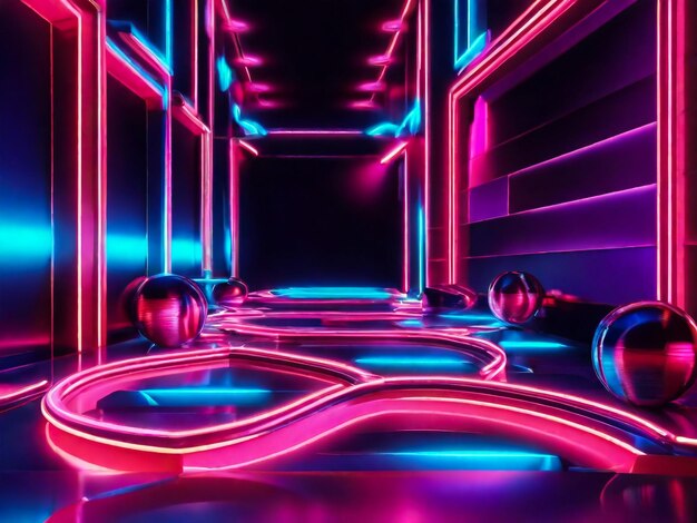 Conceito de fundo de néon Contexto de fundo de luz de néon de discoteca Renderização 3D