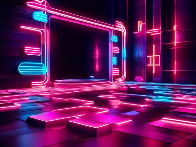 Conceito de fundo de néon Contexto de fundo de luz de néon de discoteca Renderização 3D