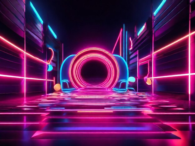 Conceito de fundo de néon Contexto de fundo de luz de néon de discoteca Renderização 3D