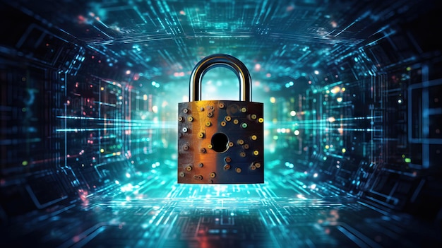 Conceito de fundo de proteção de dados e tecnologia de segurança cibernética privacidadeLock Icon of Cyber