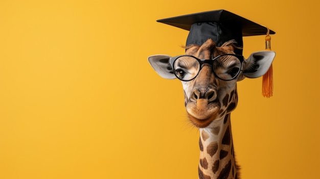 Conceito de Girafa Graduada em fundo amarelo