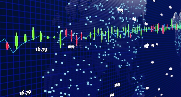 Conceito de gráfico de negociação do mercado de ações Estatísticas financeiras na tela, preço das ações, negociação on-line.