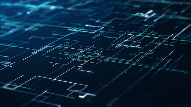 Conceito de grande volume de dados de tecnologia abstrata. Gráfico de movimento para data center abstrato, fluxo de dados. Transferência de big data e armazenamento de block chain, servidor, internet de alta velocidade. Renderização 3D.