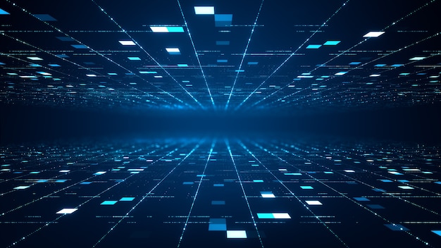 Conceito de grande volume de dados de tecnologia abstrata. gráfico de movimento para data center abstrato, fluxo de dados. transferência de big data e armazenamento de blockchain, servidor, internet de alta velocidade. renderização 3d.