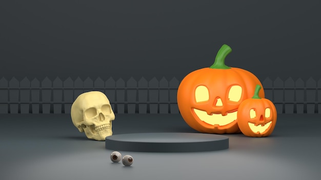 Conceito de Halloween com renderização 3d de abóbora