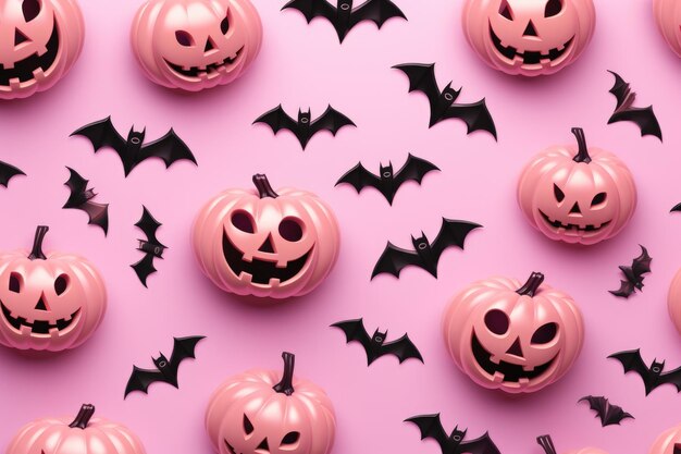 Conceito de Halloween Foto de topo de abóboras silhuetas de morcego Cores rosas