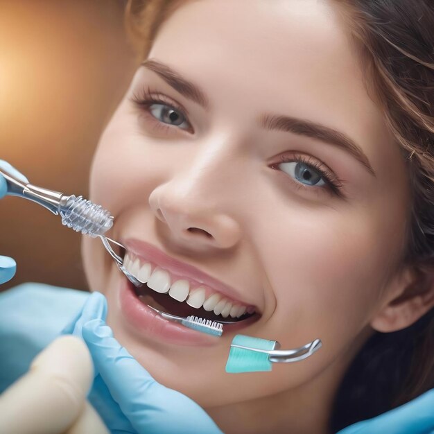 Conceito de higiene dental com fundo azul