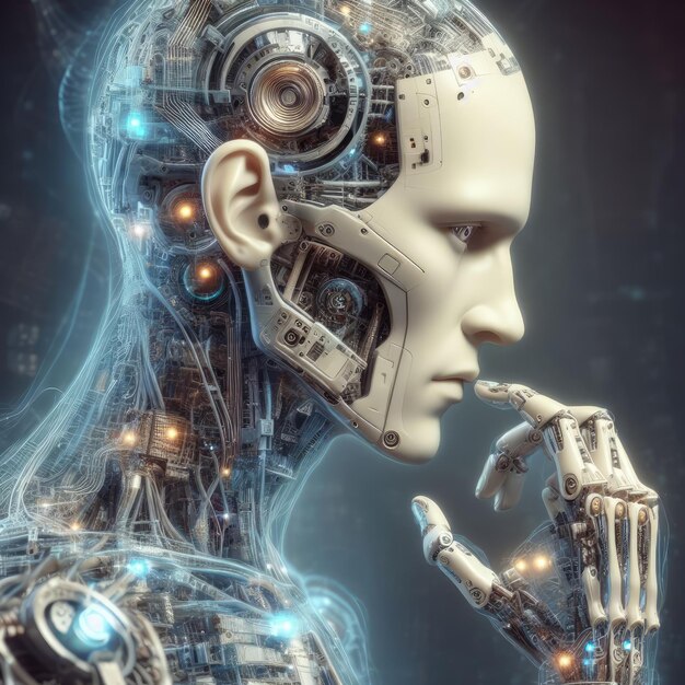 Foto conceito de ia android que liga a representação humana