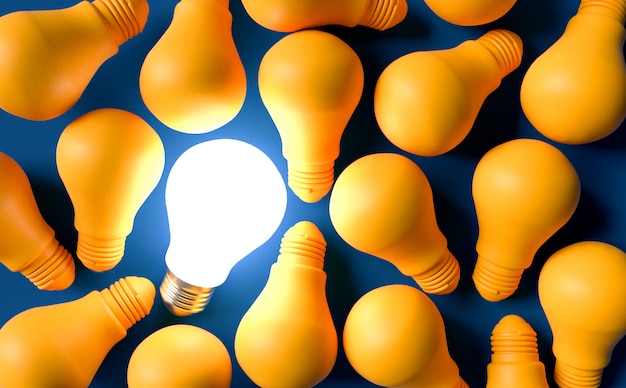 Foto conceito de idéia de lâmpadas. ilustração 3d render