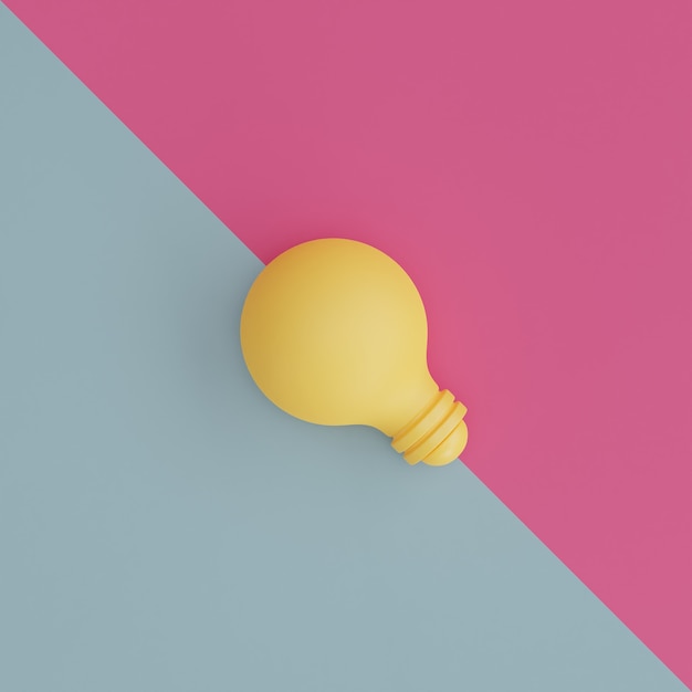 Conceito de ideia e criatividade com lâmpada em fundo rosa e azul