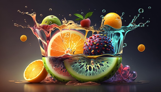 Conceito de ilustração de suco de frutas frescas e suculentas AI Generative