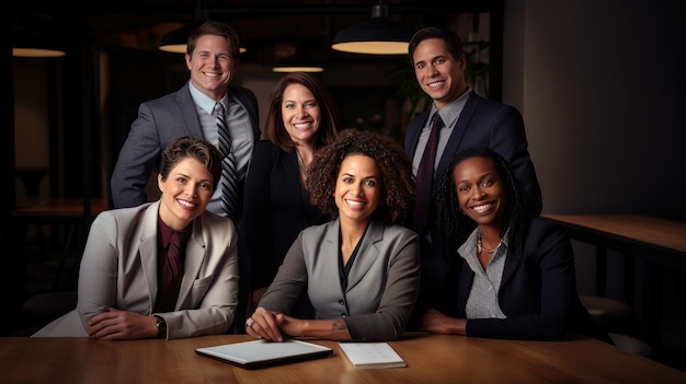 Foto conceito de inclusão e diversidade no local de trabalho, capturando funcionários de diversas origens, colaborando em um ambiente harmonioso e de apoio