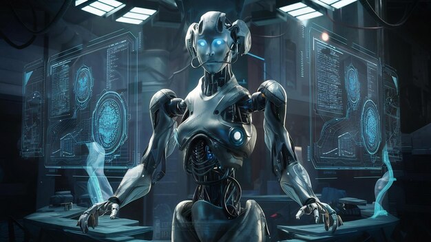 Conceito de inteligência artificial de robô futurista