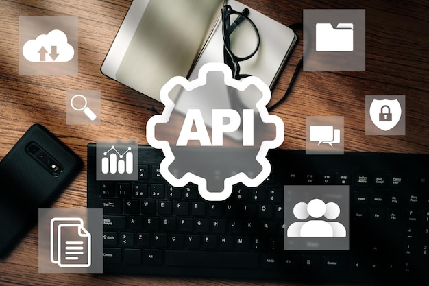 Foto conceito de interface de programação de aplicativos (api). ferramenta de desenvolvimento de software. internet e redes.