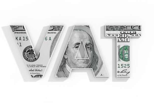 Conceito de iva. palavra de iva escrita com nota de dólar em um fundo branco. renderização 3d