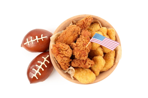 Conceito de lanches Super bowl isolado no fundo branco