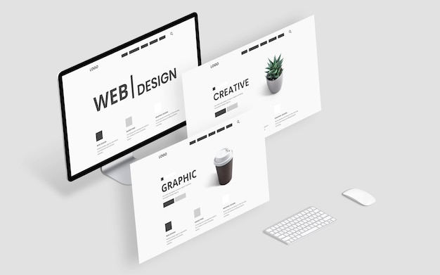 Conceito de layouts voadores do site Web design criativo mesa de estúdio gráfico