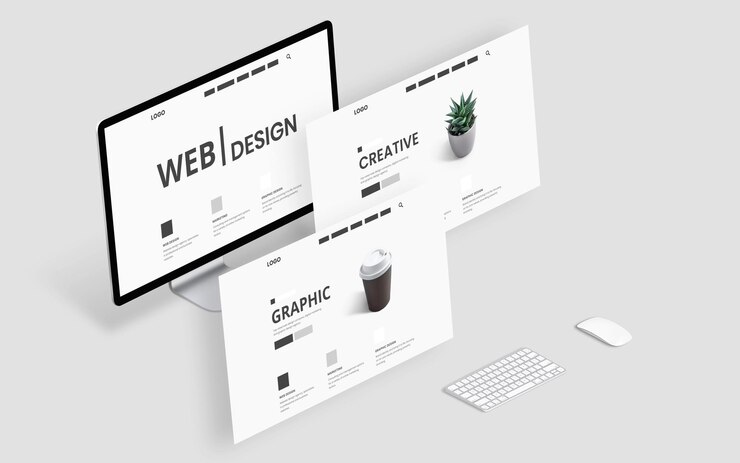 Foto conceito de layouts voadores do site web design criativo mesa de estúdio gráfico