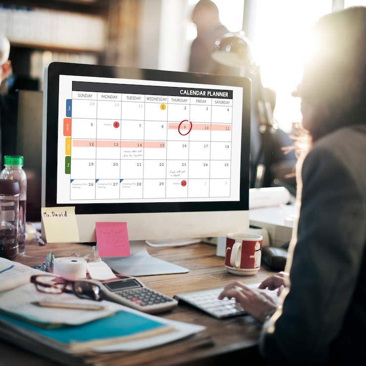 Foto conceito de lembrete de gerenciamento de organização do planejador de calendário