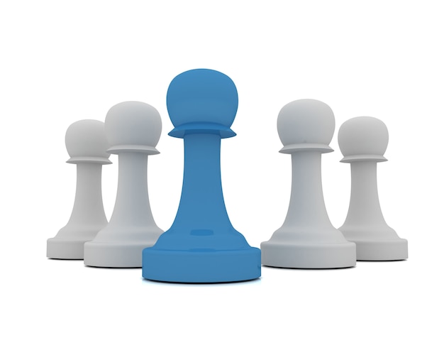 Foto conceito de líder de xadrez 3d em fundo branco