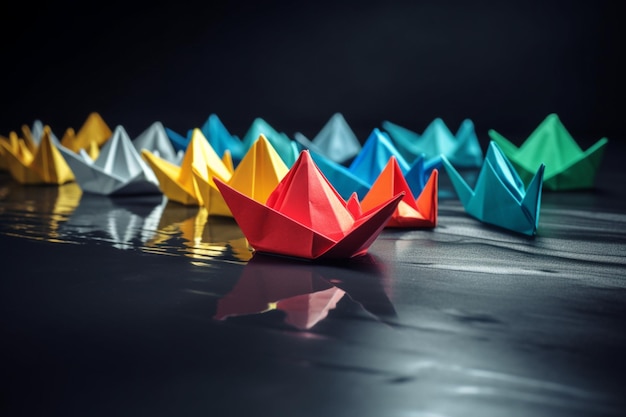 Foto conceito de liderança de barcos de origami