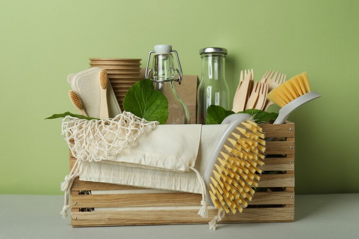 Foto conceito de lixo zero ecológico contra o verde