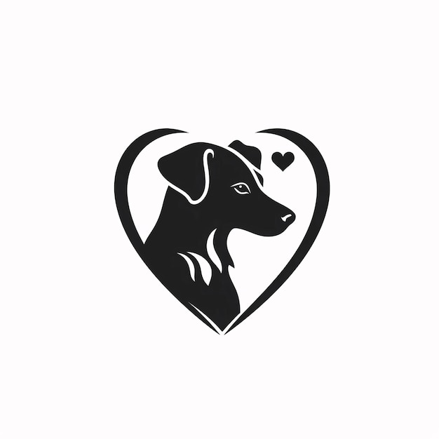 Foto conceito de logotipo de coração com uma imagem de um cão fundo branco coração como um símbolo de afeto e amor