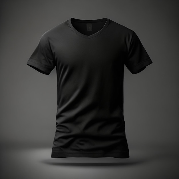 Conceito de maquete de camiseta preta de foto grátis com espaço de cópia em fundo cinza